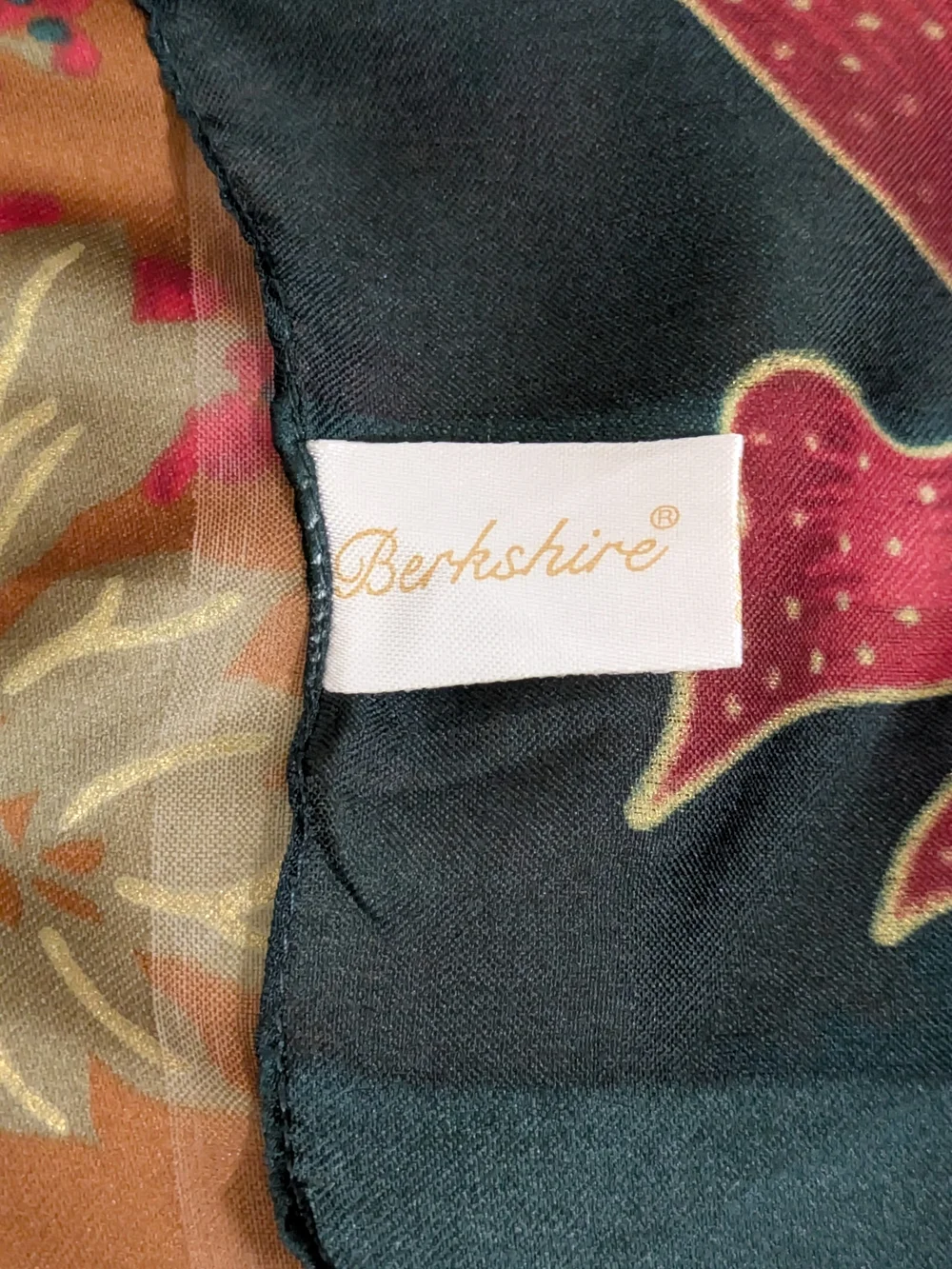 Berkshire Floral Bow Border Silk Scarf in Teal, Rust, Red